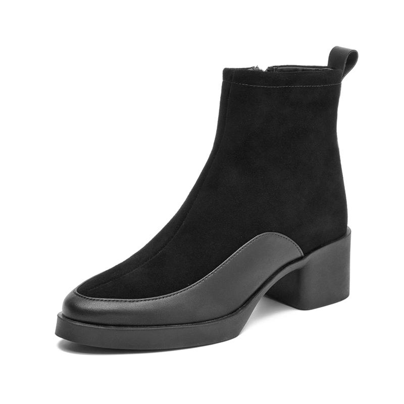 Women's Short Boots Genuine Leather Chunky Heel High Heel Boots Female Large Size Pointed Toe Women Ankle Boots