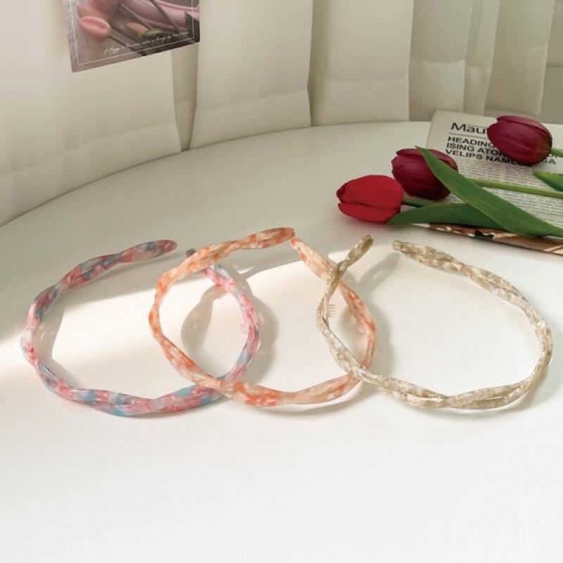 Double Line Long Marble Hair Headband beige