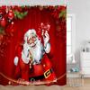 Santa Claus Christmas Red Shower Curtain Happy New Year Gifts Deer Bathroom Decor Winter Holiday Polyester Fabric Bath Curtain