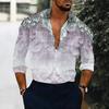 Chemise Homme à Col Blanc Violet Dégradé Imprimé Cachemire Volutes Manches Longues Boutonnée