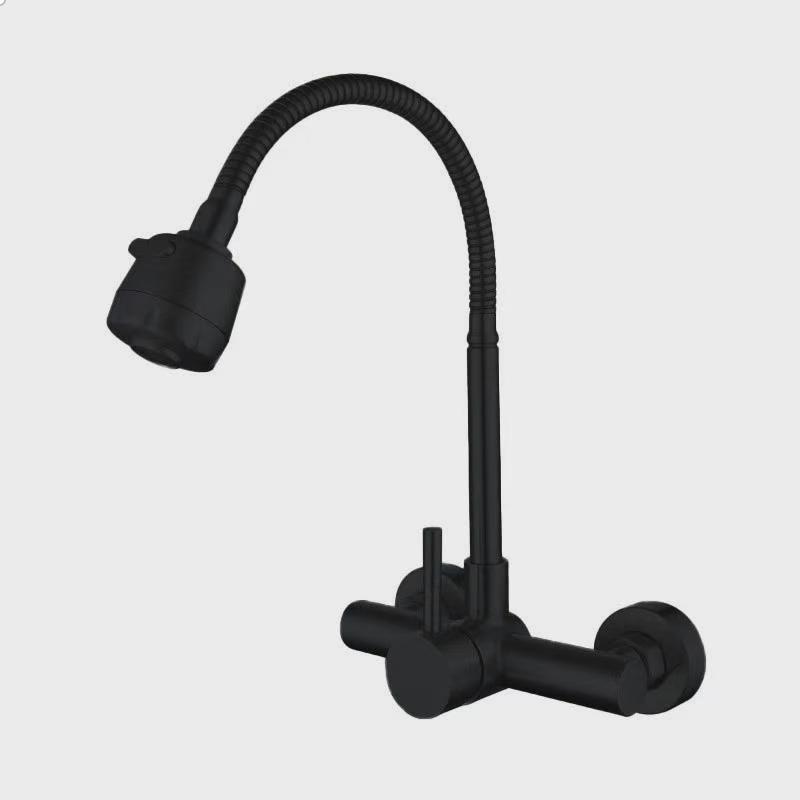 

Universal Wall Mounted Stainless Steel Kitchen Faucet Cold and Hot Tap 360 Degree Swivel Flexible Hose Single Handle Faucet чорний