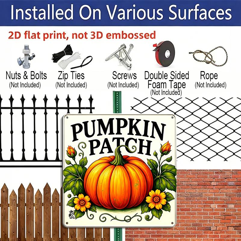 2D Flat, 1pc Vintage Metal Aluminum Sign- Autumn Harvest Pumpkin Decorative Sign with Floral Decoration, Country Style Wall Art, Suitable Kitchen