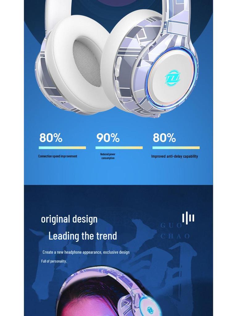 Trendy Bluetooth 5.2 Over-Ear Headphones with LED Lights and Foldable Design