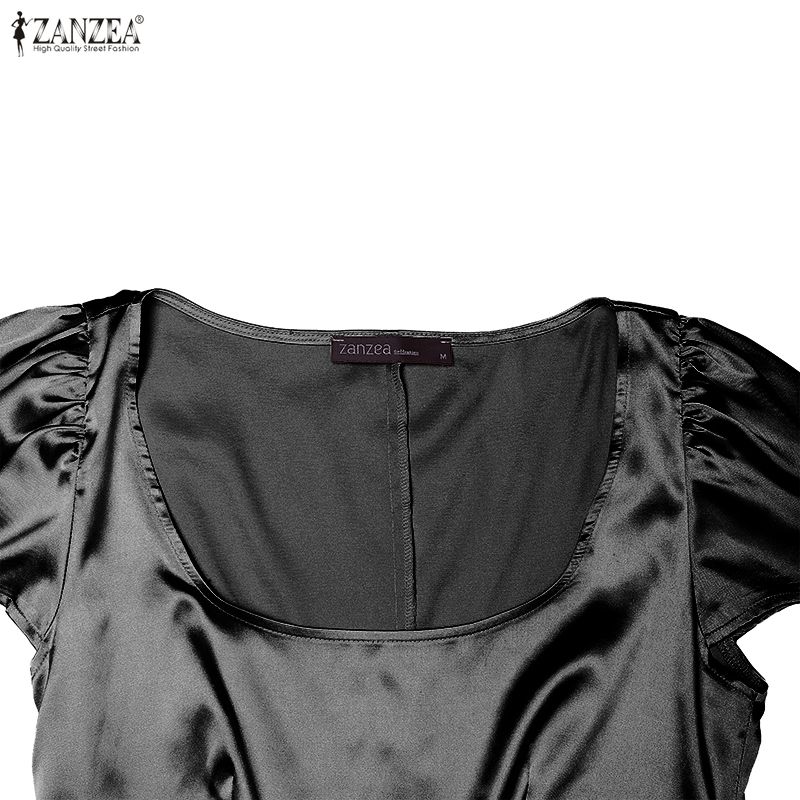 ZANZEA Women Elegant Square Collar Casual Short Sleeve Long Dress