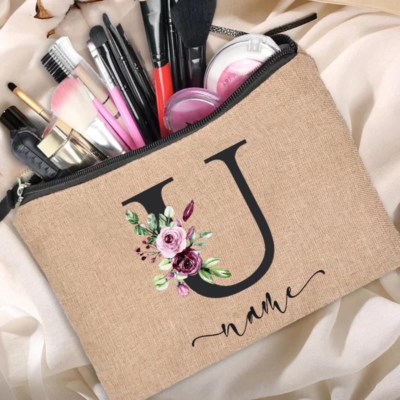 Personalized Linen Makeup Bag Able Women's Travel Shopping Beauty Portable Single Party Decoration Gift