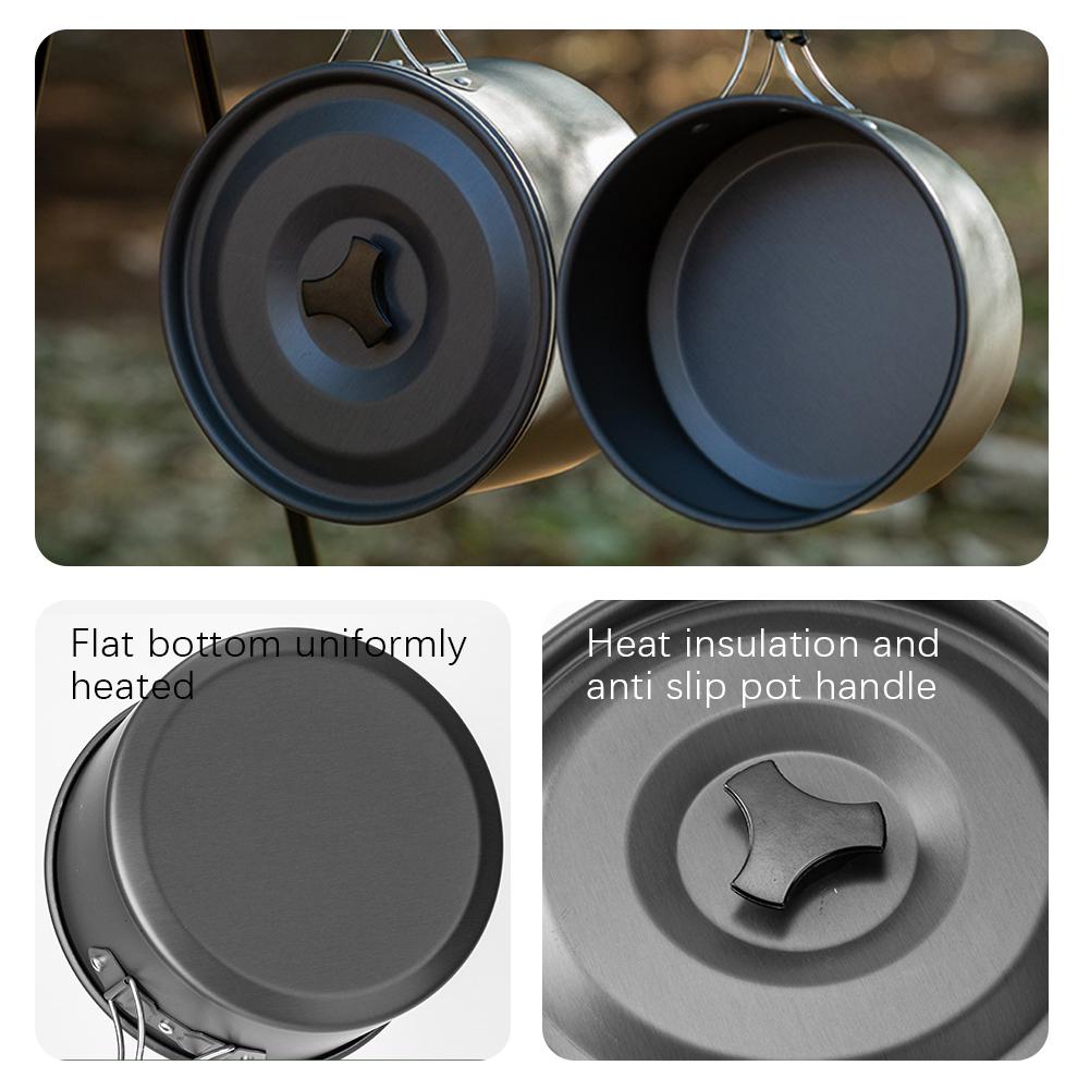 Portable Camping Pot with Lid and Folding Handle Camping Cookware Non-Stick Outdoor Cooking Pot for Camping Hiking