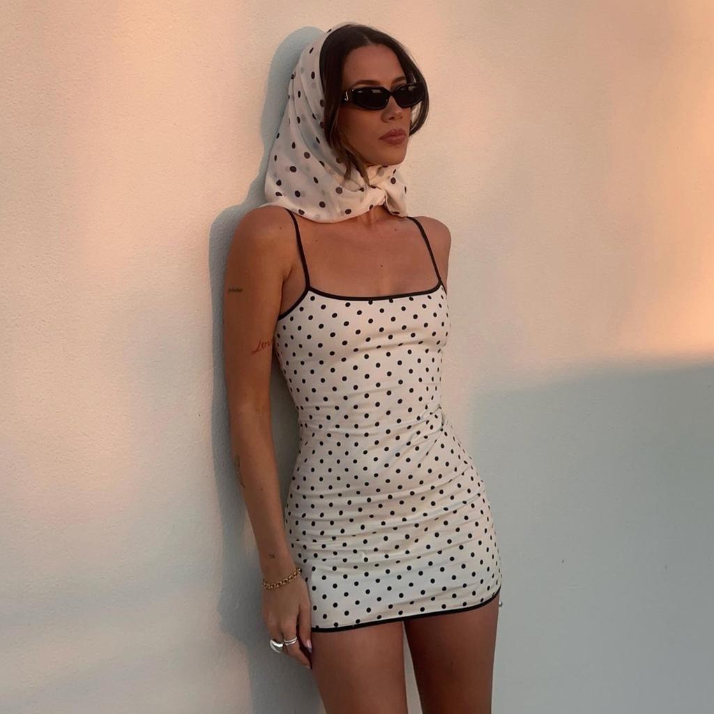 European & American 2026 Spring/Summer Women's Black Polka Dot Mini Dress - Fashionable, Elegant, and Classic.