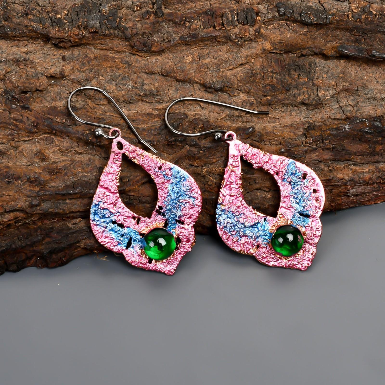 

Натуральный Хром Диопсид Медь Новые Висячие Серьги-подвески Мульти Электроформованные Серьги с крючком V-94