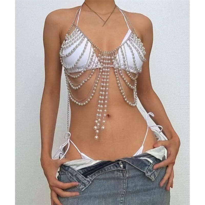 Fashionable Pearls Body Jewelry Necklace with Lightweight Evening Party Accessories for Comfortable Wear