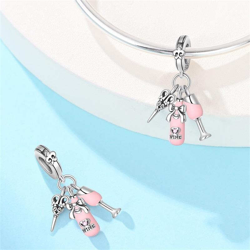 Copper French Wine Glass Teapot Candlelight Dinner Charms Beads Pendant For Original Bracelet Woman Girl Jewelry