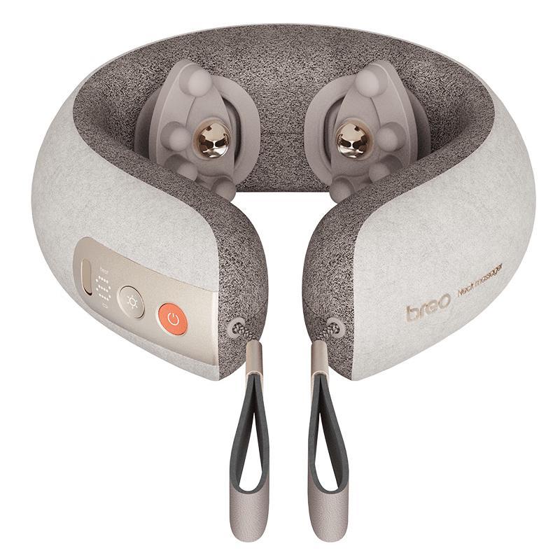 Gray, 6 Modes, 3 Speed Settings, 15 Intensity Levels, Bluetooth, App Control, Timer, Heating, Infrared, ABS Plastic/Silicone, 6.3×8.7×3.9 in, 0.88 lbs, Breo, Neck/Shoulder, Neck and Shoulder Massager, Smart
