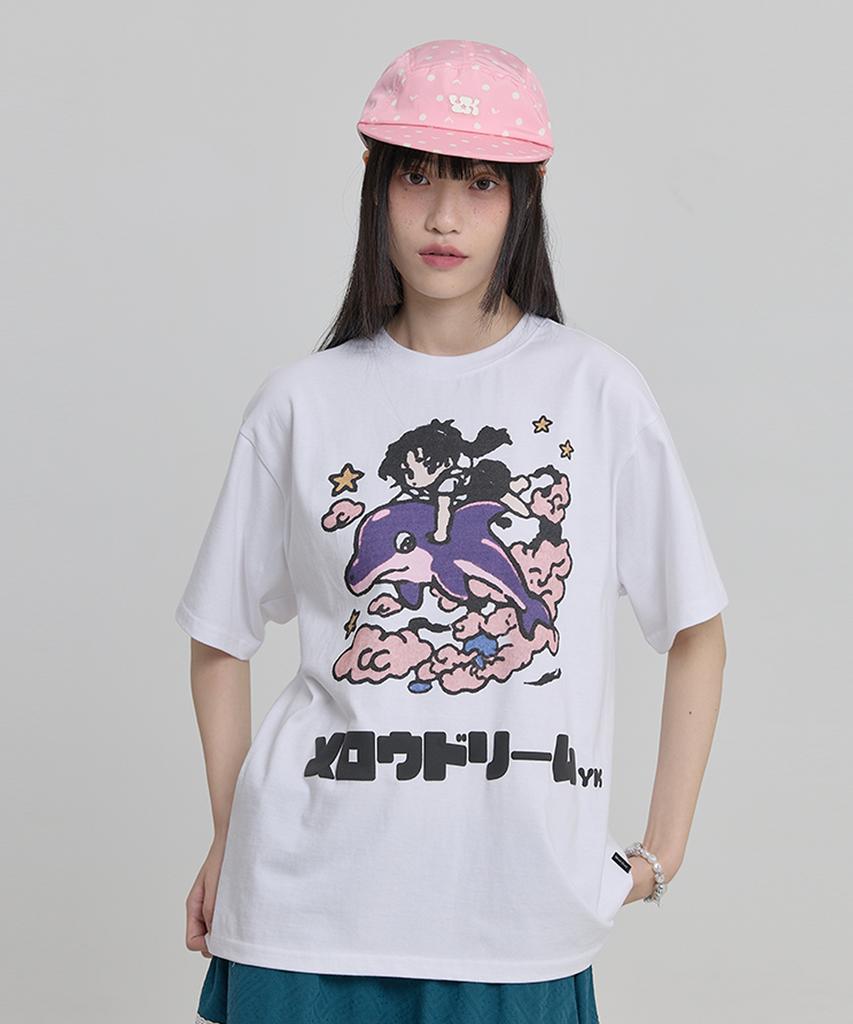 WAIKEI Mellow Dream Cartoon Short Sleeve T-Shirt White