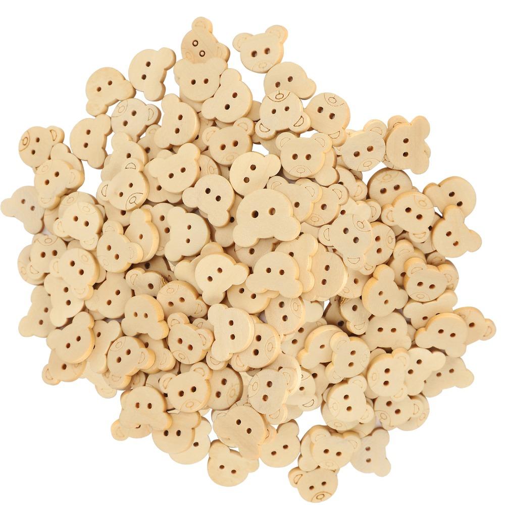 100pcs 21mm Diameter Animal Sewing Buttons Unfinished Raw Wood Bear Shape Buttons For Sewing Crafts