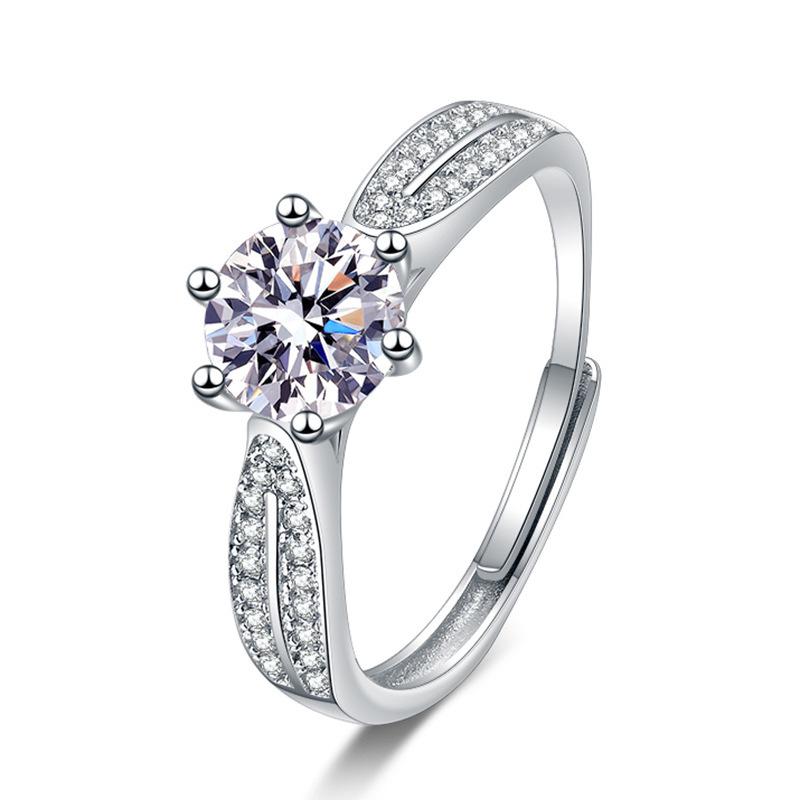 S925 Silver Plated White Gold Starlight Queen Moissanite Ring Happy Women s Ring adjustable opening