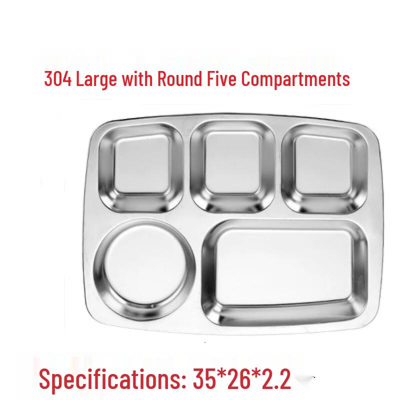 304 Stainless Steel Round 5-Compartment Canteen Tray
