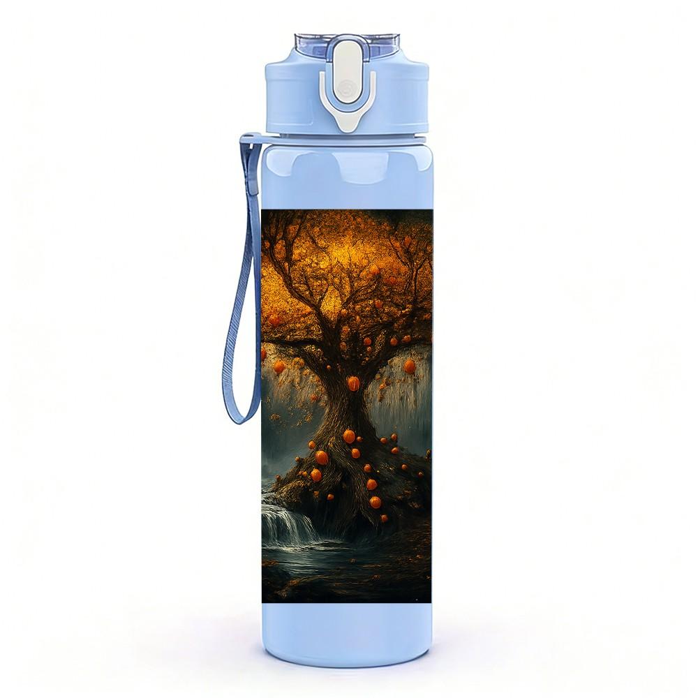 1PC Dark Forest Glowing Tree Landscape 750ml Color Plastic Sports Water Bottle Leakproof Flip Straw Lid Suitable for Sports Office Home Use