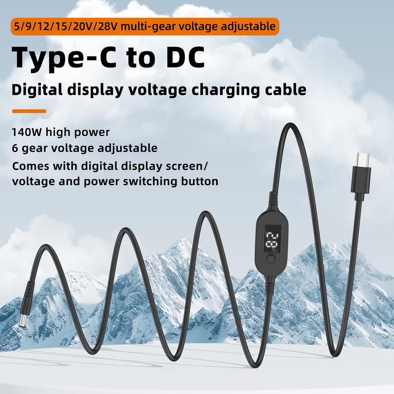 USB C To DC Power Cable 140W Type C To 5V 9V 12V 15V 20V 28V Adjustable Voltage Adapter Connector Cable for Laptop Routers