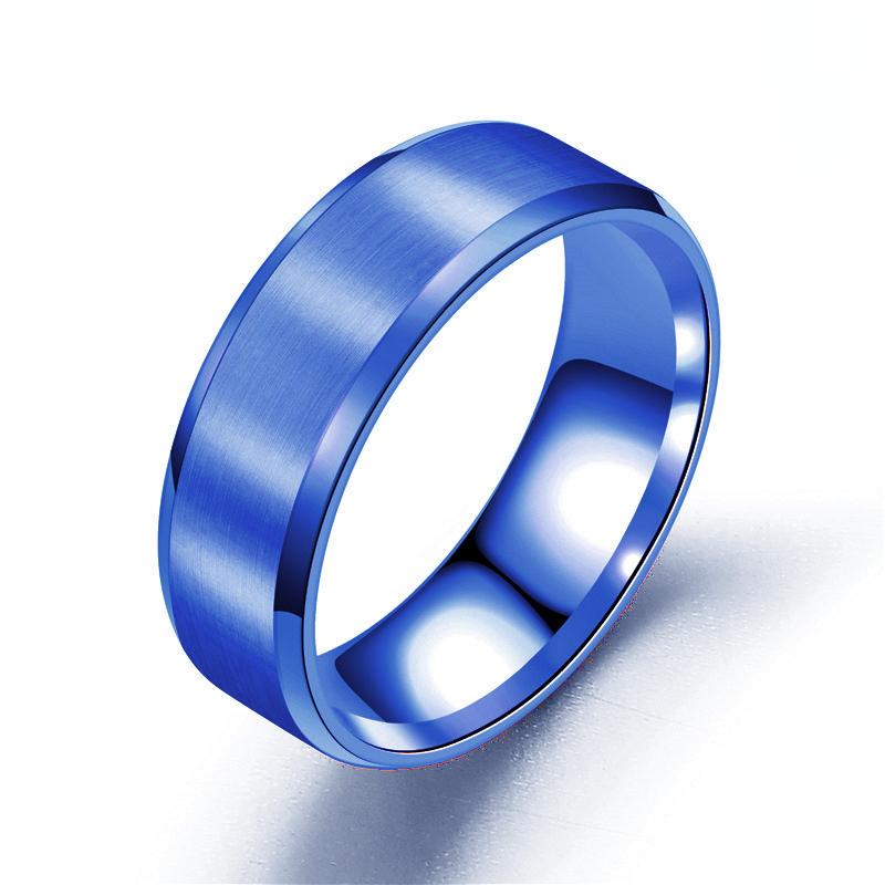

4 Colors Classic 8mm Mens Ring Surface Brushed Stainless Steel Simple Ring for Women Wedding Band Couples Zircon Accessories 7 синий