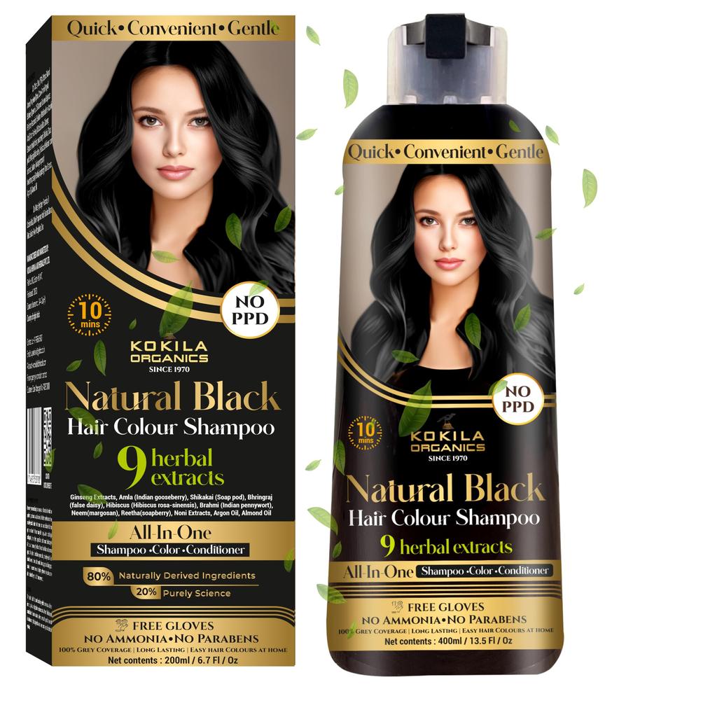 Kokila NO PPD Shampoo Hair Colour - Black 400ml for Women and Men | Natural Extracts | Colours Hair In 10 Minutes | Ammonia Free, Paraben Free - 10