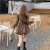 Fashion Square Neck Frauen Plaid Mini Kleid Elegante Lange Hülse A-linie Kleider Neue Frühling Slash Neck Kurzes Kleid