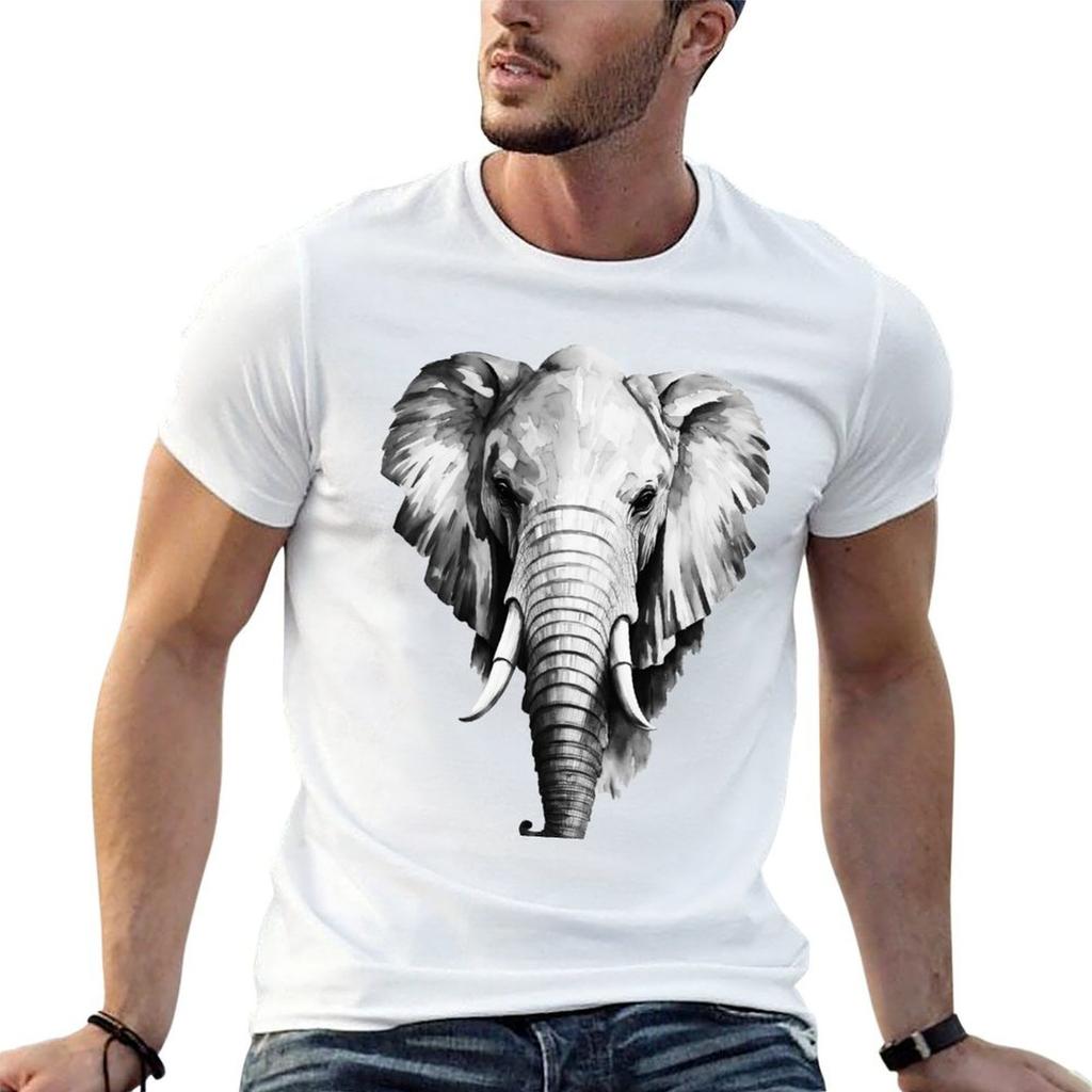 Elephant Head Black and White TShirt Black Cotton Tshirt Plain for Unisex Package T Shirts for Unisex Cotton TShirt