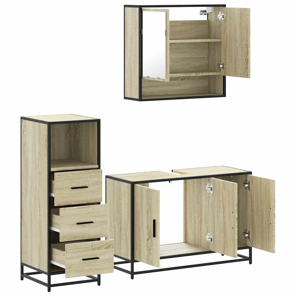 3 Piece Bathroom Furniture Set Sonoma Oak Particle Board