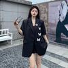 Blazer Nero a Maniche Corte Ricamato con Farfalle High Sense per Donna Estate Design di Nicchia Capo Esterno Completo Top