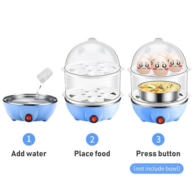 Double Layer Egg Cooker 14 Egg Capacity Hard Boiled Egg Cooker Anti-dry Electric Egg Boiler with 40mL Measuring Cup Steam