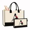 Canvas Shoulder Bag Makeup Set with Color Block Print & Portable Zipper Clutch