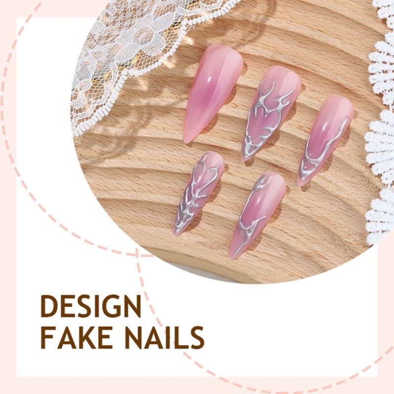 Realistische 3D-Künstliche Nägel Stilettos Form Einfache Anwendung ABS Gefertigte Falsche Nägel Für Frauen Modeveranstaltung Tägliches Tragen