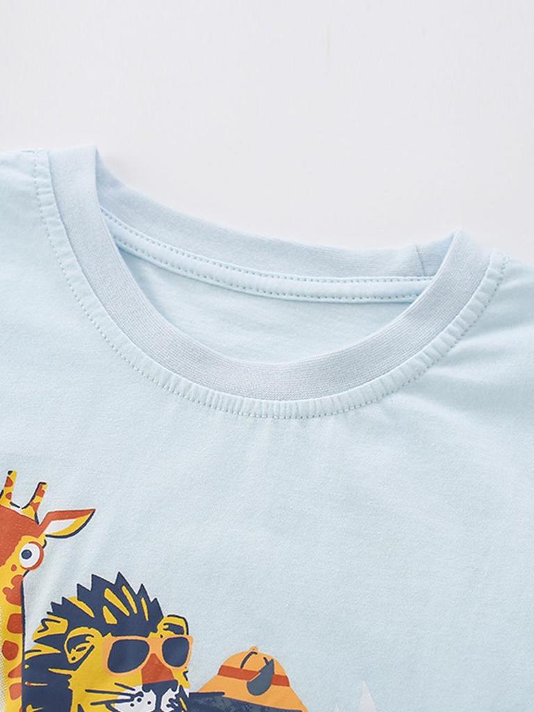 Children's Cartoon Animal Short Sleeve Suit, Spring/Summer Collection - 2-Piece Set for Ages 2-6