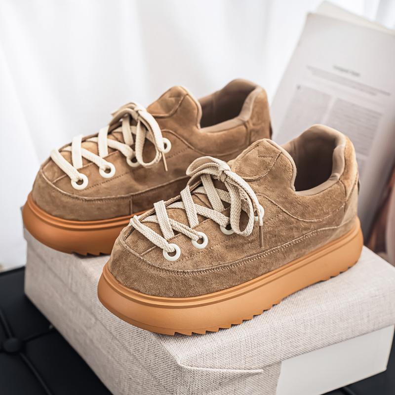 Men Flats Platform Shoes Suede Trend Sneakers 2026 Winter Casual New Loafers Casual Sport Shoes Walking Lace Up Zapatos Mujer
