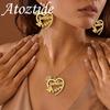 Atoztide Custom Name Necklace Earring Jewelry Set for Women Frosted Crown Heart Stainless Steel Personalized Birthday Gift
