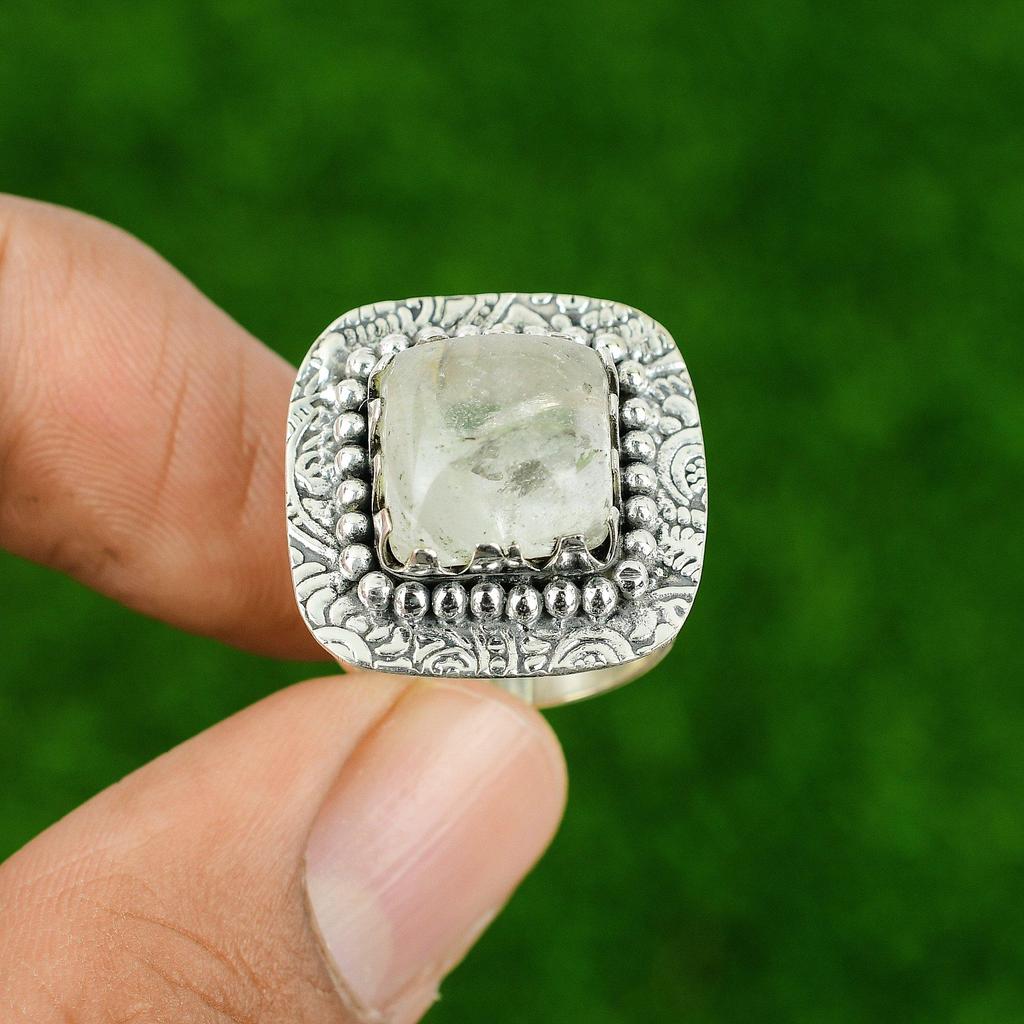 Cushion June Natural Moonstone Solitaire Wedding Ring Jewelry 925 Silver US 6.5