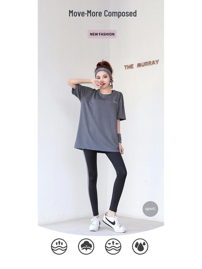 Plus Size Sporty Yoga Three-Piece Set - Breathable, Loose-Fit, Quick-Dry Short Sleeve Fitness Wear for Spring/Summer