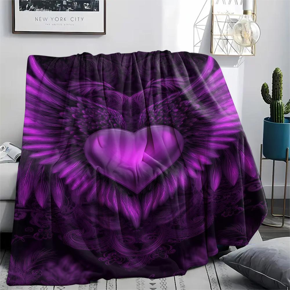 purple heart Print Flannel Blanket,High quality Comfortable for All Seasons,Home Decor,Warmth and Comfort,Perfect for Christmas Gifts