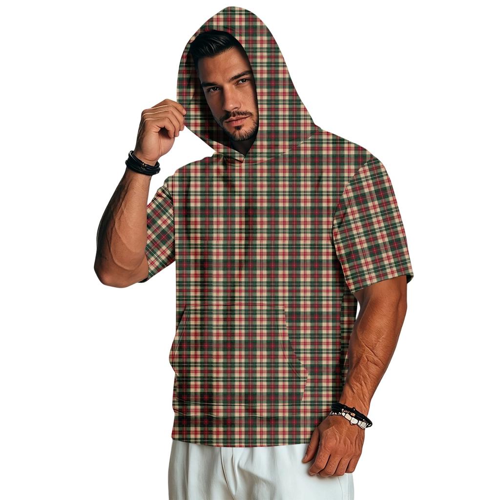 Men's Casual Vintage Lightweight Short Sleeve Hoodie Camouflage Print