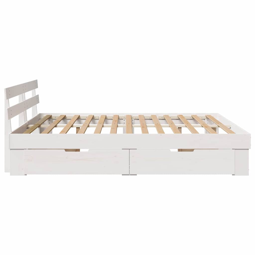 Bed Frame with Headboard White 200 x 200 cm Solid Pine Wood