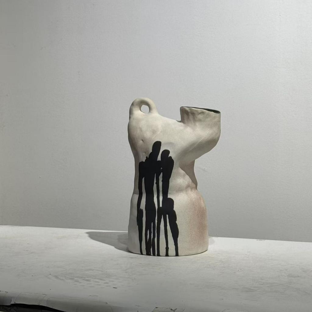 Ceramic Vase Irregular Ink Flow Flower Vase Handmade Porcelain Pot Ceramic Handicrafts Flowerpot Home Decoration Accessories