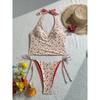 2026 Summer Floral Halter Bikini Women's Sexy Backless Swimwear with Tie Detail Summer Strappy Two Piece Bathing Suit Holiday