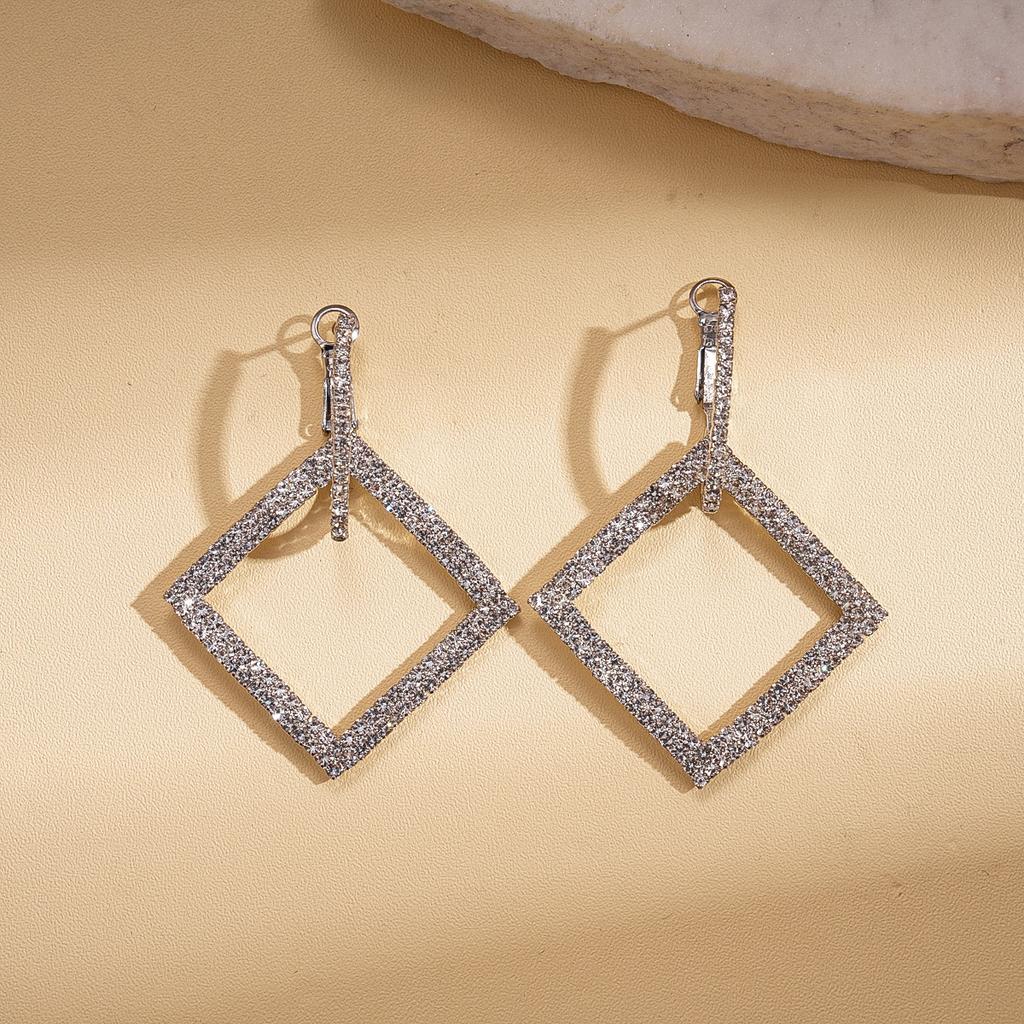 Light luxury style diamond-set square geometric silver needle earrings fashion earrings temperament earrings