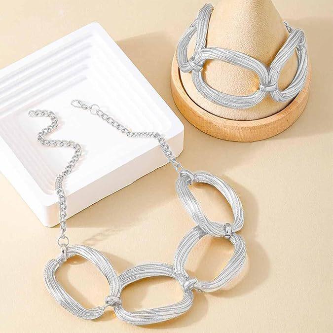 Geometrisches Hohlkreis Schweres Metall Halsketten- und Armbandset für Damen