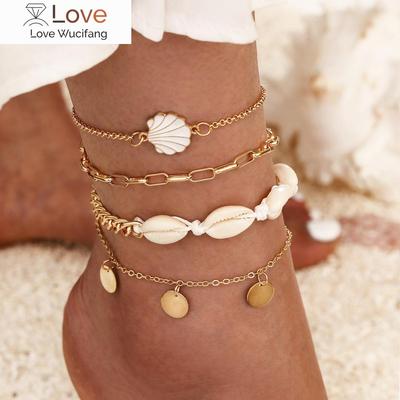 4pc /Set Bohemia Shell Chain Anklet Sets For Women Sequins Ankle Bracelet On Leg Foot Trendy Summer Beach Jewelry Gift