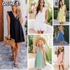 Fashion Summer Spring Solid Color Print Sleeveless V-Neck Casual Dresses