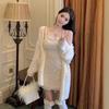 Real Shot of Early Spring Pure and Desirable Style, Gentle Temperament, Slim-Fit Lace Camisole Dress + Knitted Cardigan Fashion Set for Women