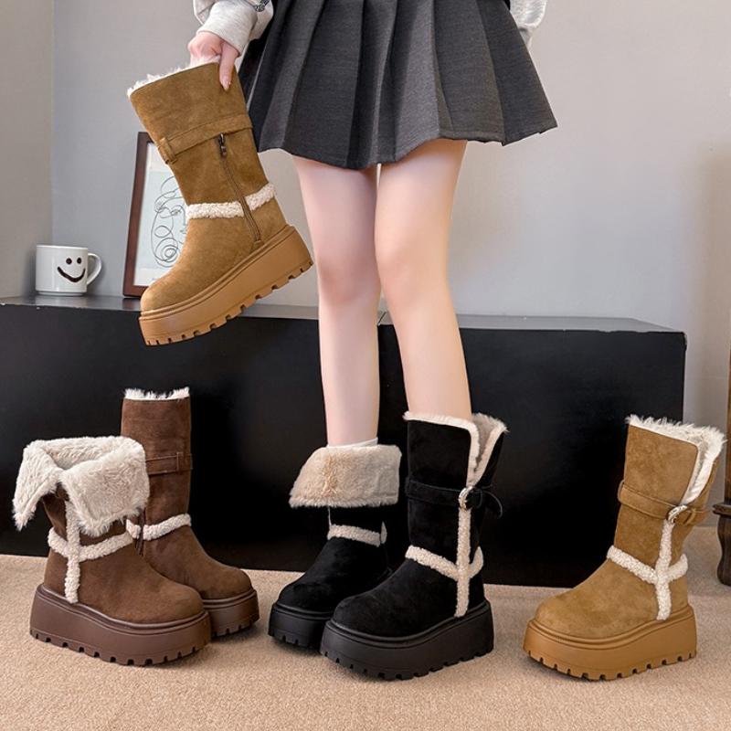 Winter Warm Cotton Women Fur Snow Boots Fashion Chunky Platform Flats Shoes Ladies Comfort Furry Short Booties Shoes