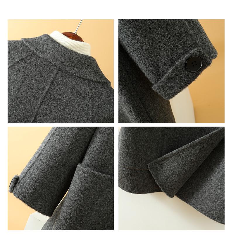 Women's Petite Double-Breasted Mid-Length Lapel Wool Coat - Versatile for Autumn/Winter