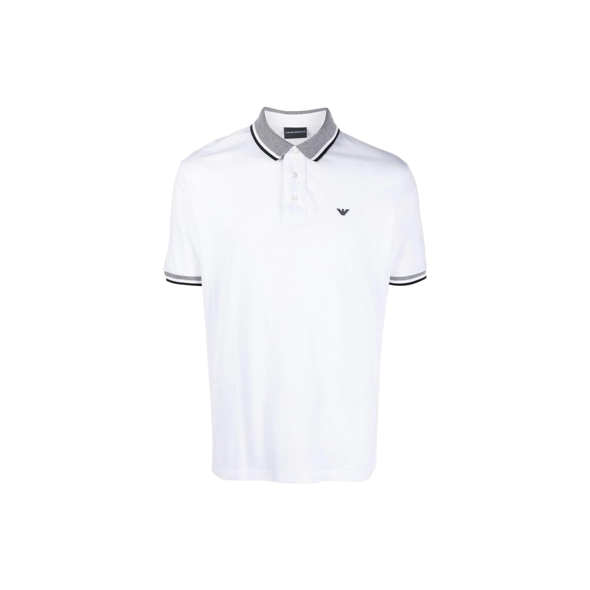 Emporio Armani SS23 Striped Trim Short Sleeve Polo Shirt Men tops White 6L1FD3-1JTKZ-01C9 XXL