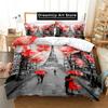 Eiffel Tower Duvet Cover Romantic Couple Flower King Comforter Cover Microfiber France Paris Cityscape Bedding Set For Girl Teen