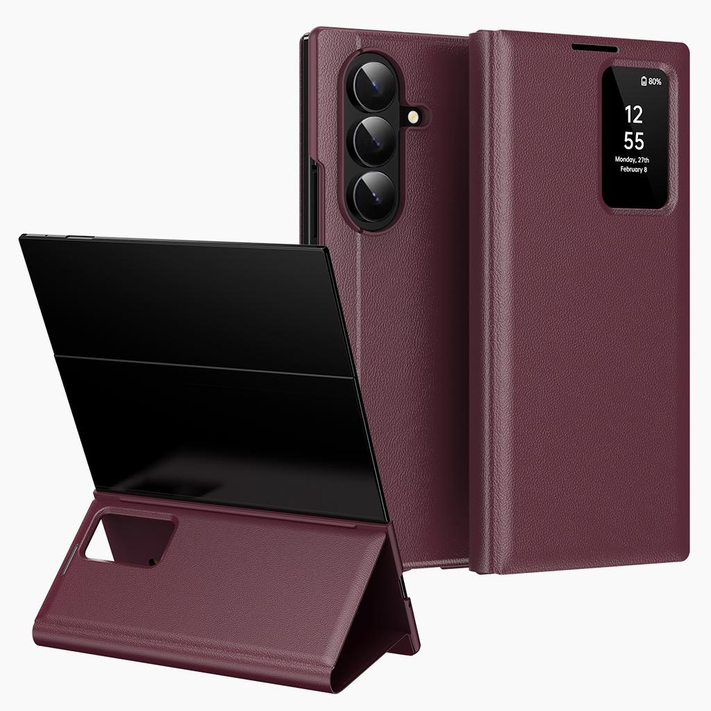 For Samsung Galaxy Z TriFold 5G Case with Card Holder Smart View Window Leather Phone Cover